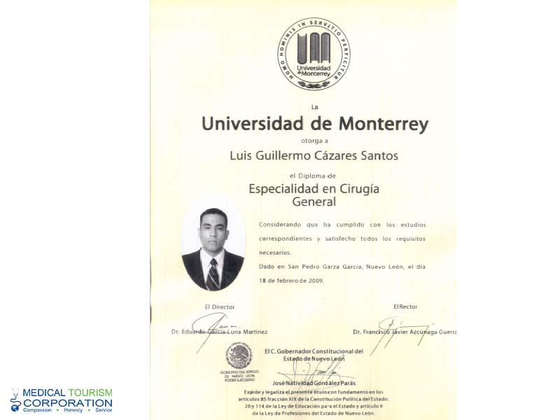 Dr. Luis Cazares - Certificate