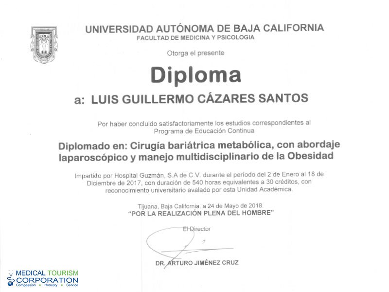 Dr. Luis Cazares - Certificate