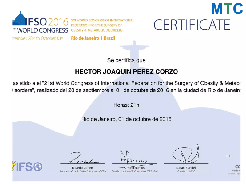 Dr. Hector Perez - International Congress Coordinator Certificate