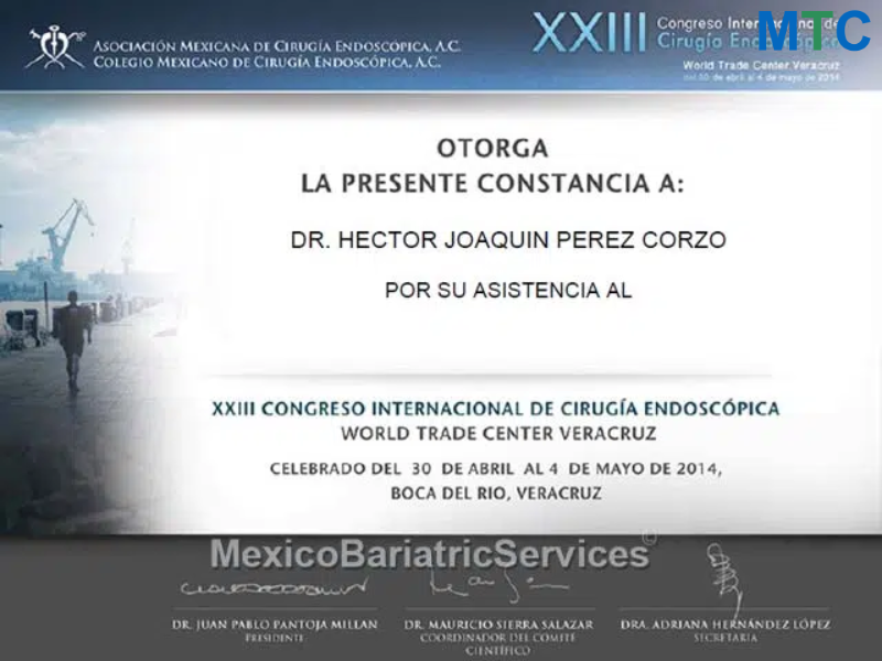 Dr. Hector Perez Certificate - Assistance at International Endoscopic-Surgery Congress