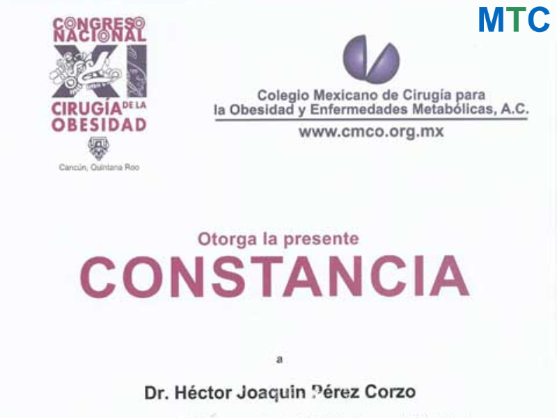 Dr. Hector Perez Certificate - Secretary at International Congress