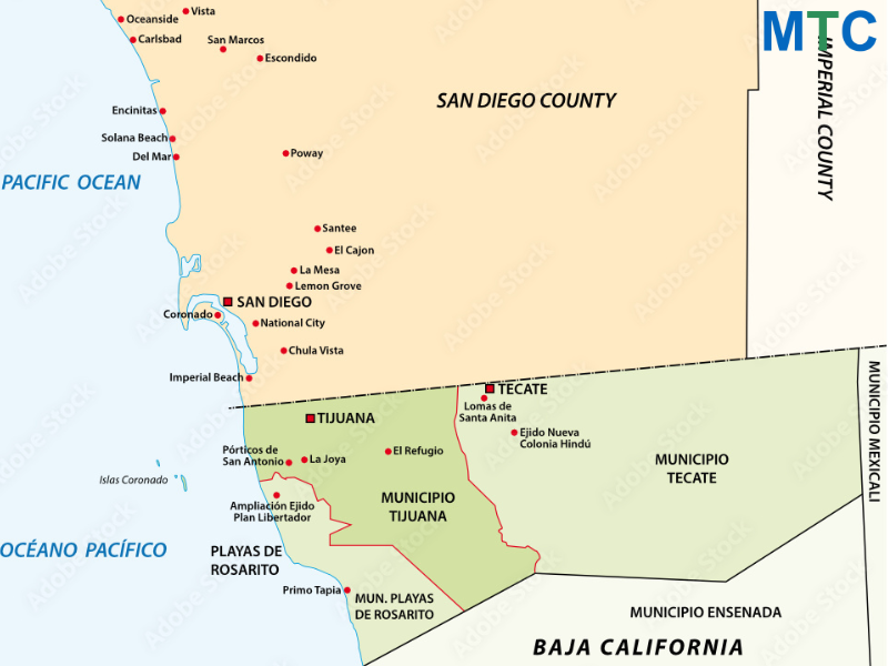 San Diego to Tijuana - Map