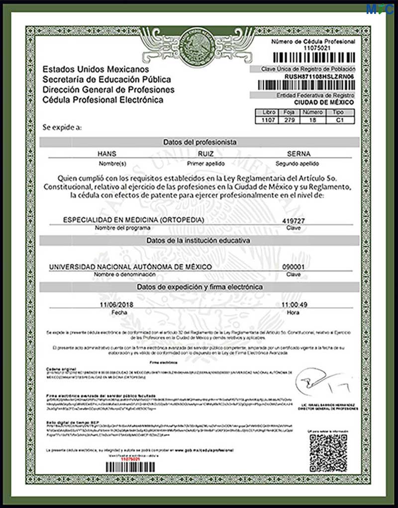 Dr Hans Ruiz Serna Certificate 1