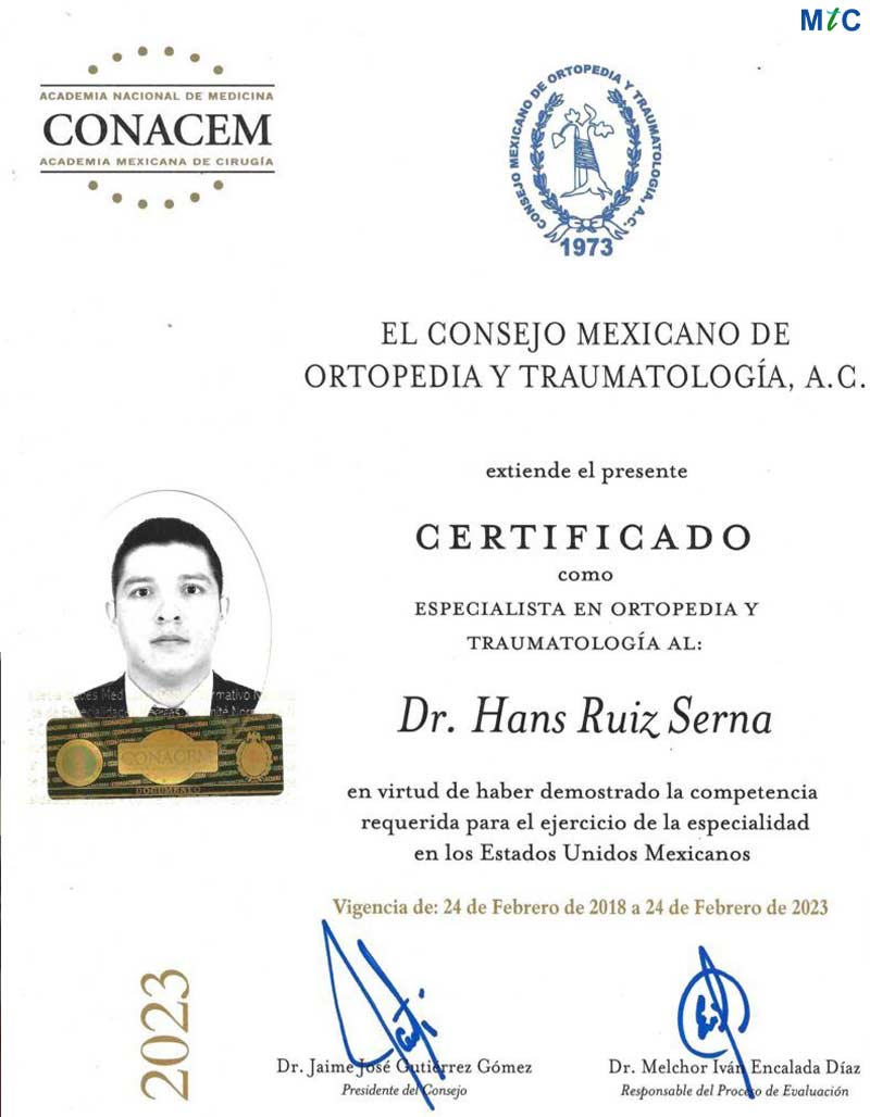 Dr Hans Ruiz Serna Certificate 3