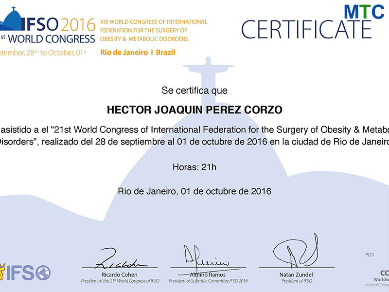 Dr. Hector Perez certificate