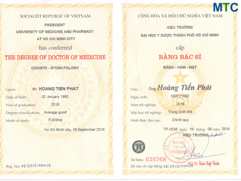 Ho Chi Minh City dentist certificate