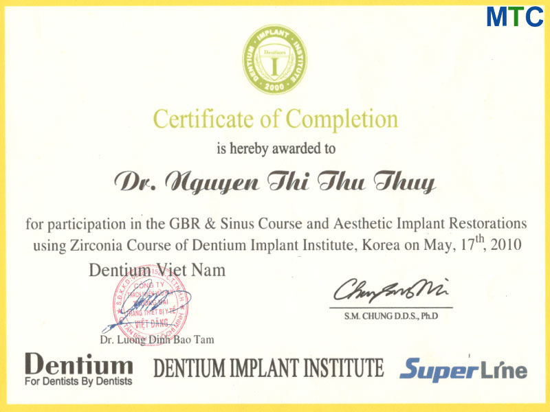 Ho Chi Minh City dentist certificate