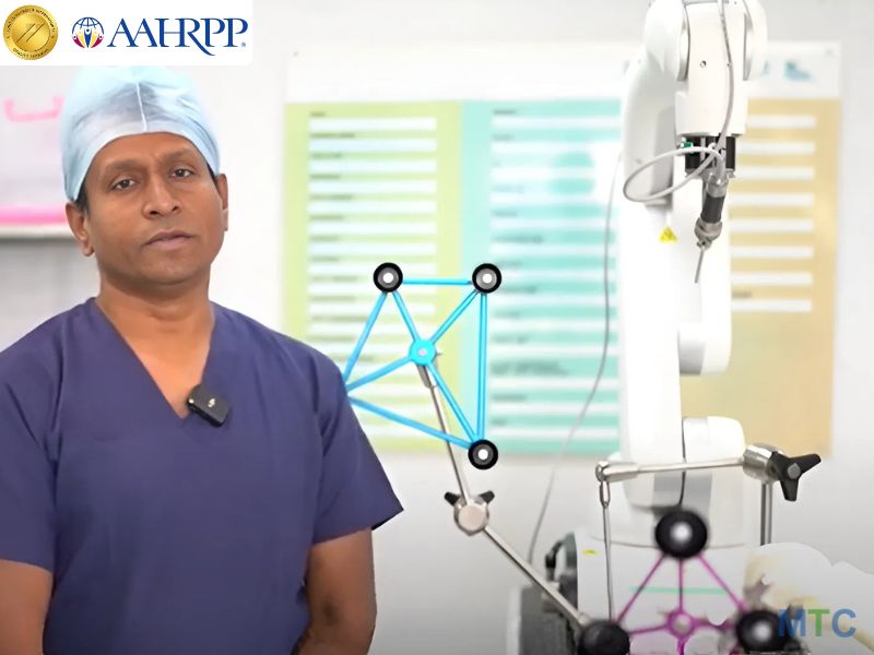 Orthopedic Surgeon with Knee Replacement Robot