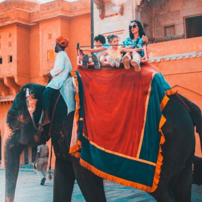 tourists enjoying elephant ride in Jaipur