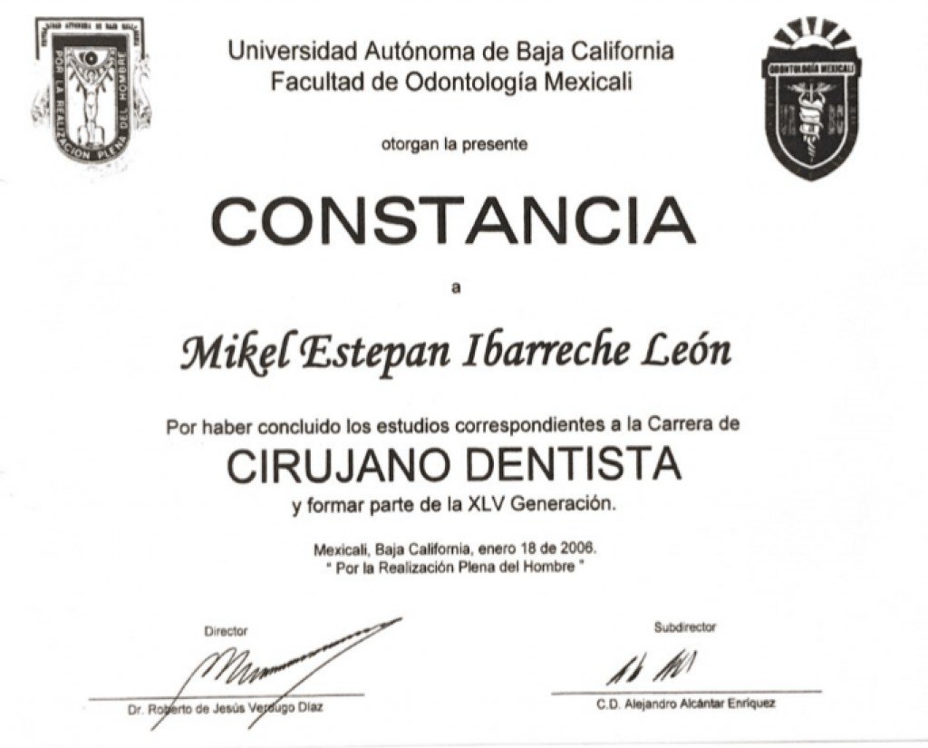 Dr. Mikel's certificate