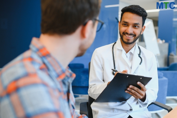 advisor reviewing preliminary reports of a patient