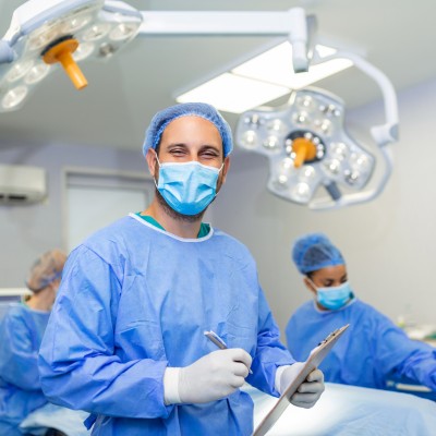 Operation room with doctors preparing for surgery