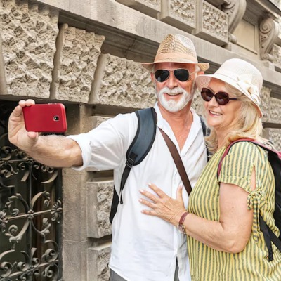 Elderly couple in Istanbul taking a selfie