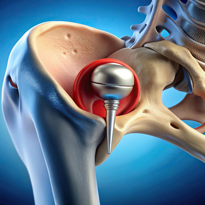 An artificial implant embedded on the hip