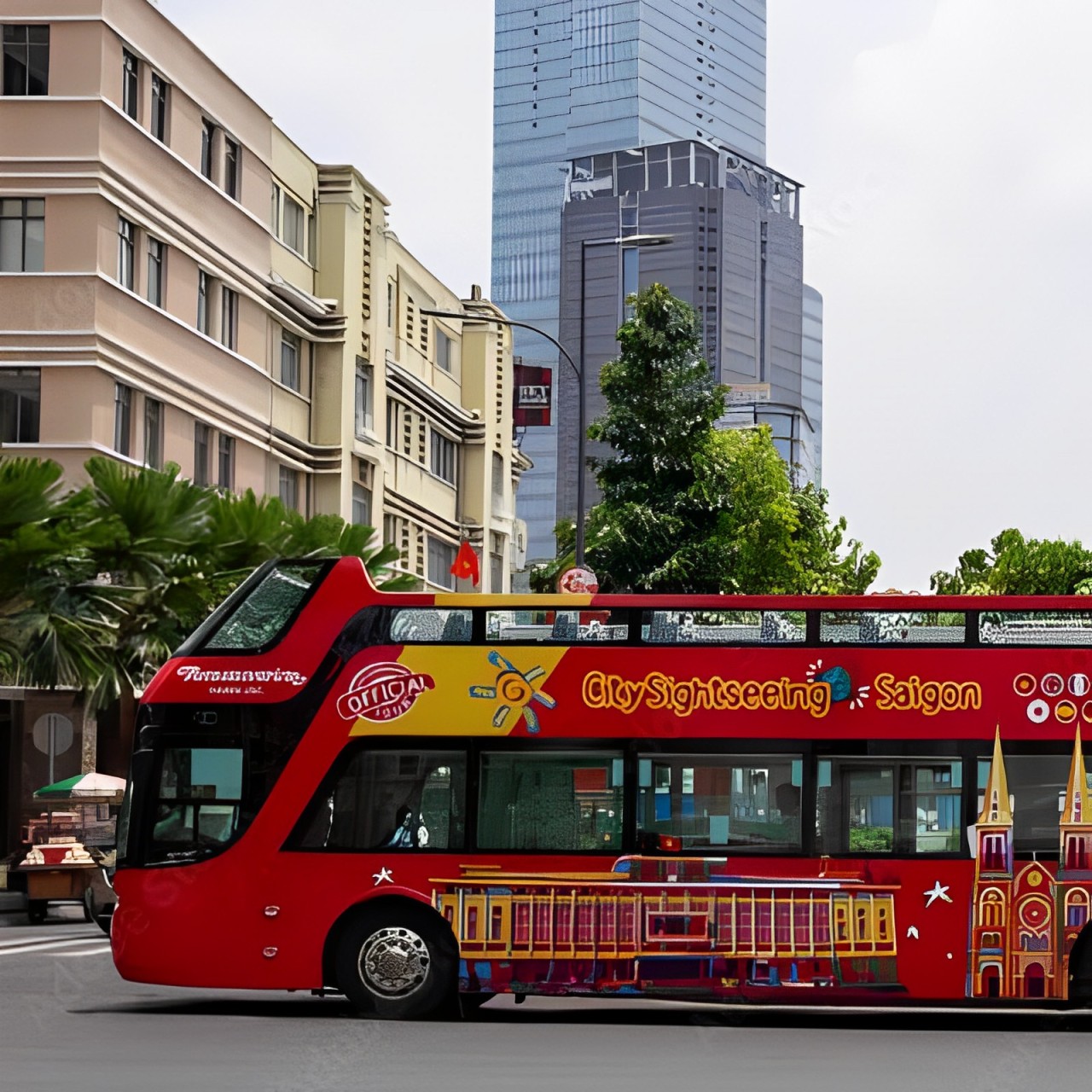 red tourist bus in vietnam