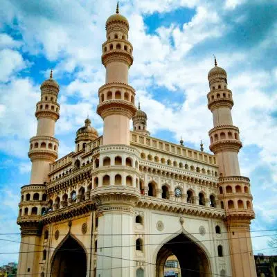 Historic Charminar monument with its four grand arches in Hyderabad.