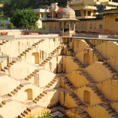 stepwell in bright day sunlight in Jaipur