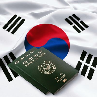 Passports places on the flag of South Korea