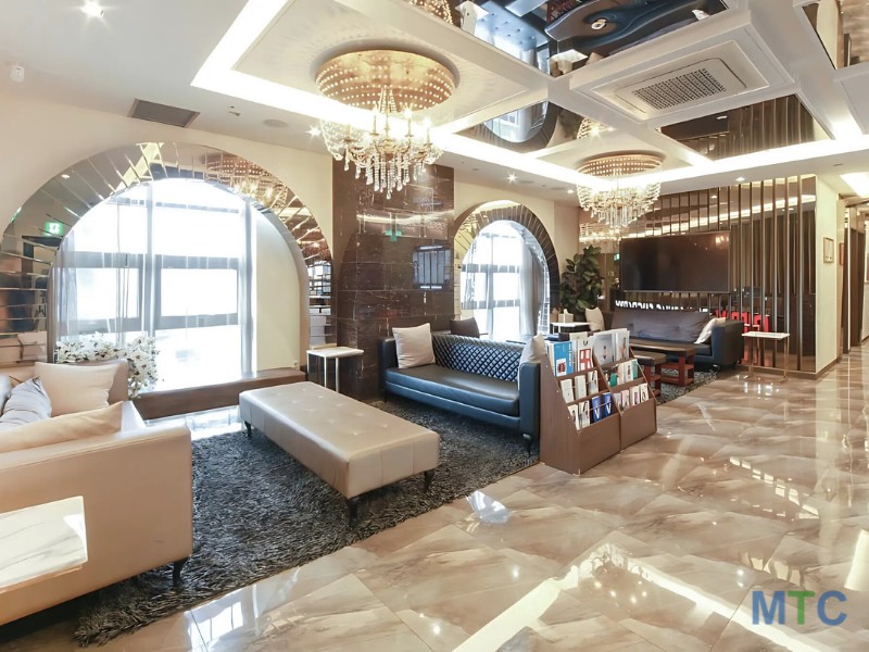 Luxurious and modern reception area of a plastic surgery clinic 