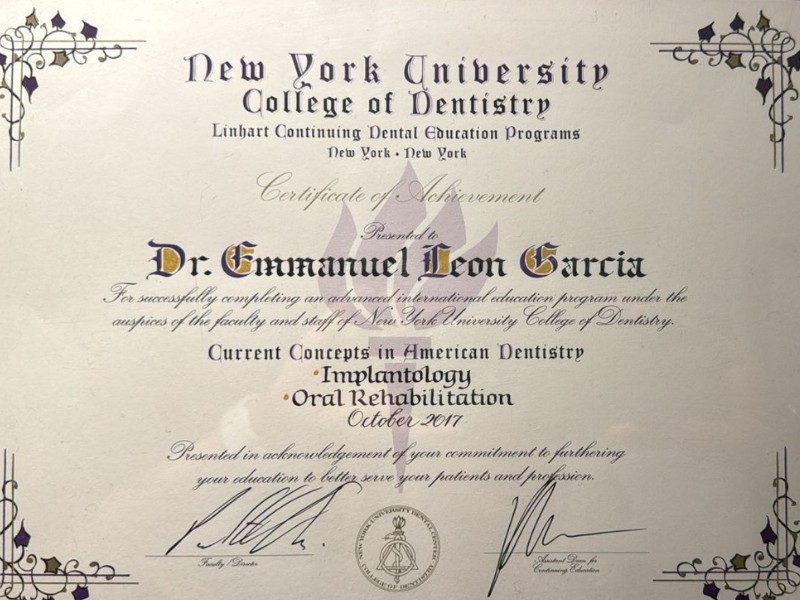 Dr. Emmanuel Leon - New York University Certificate