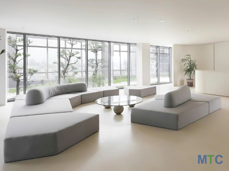 Elegant waiting area in a modern plastic surgery clinic