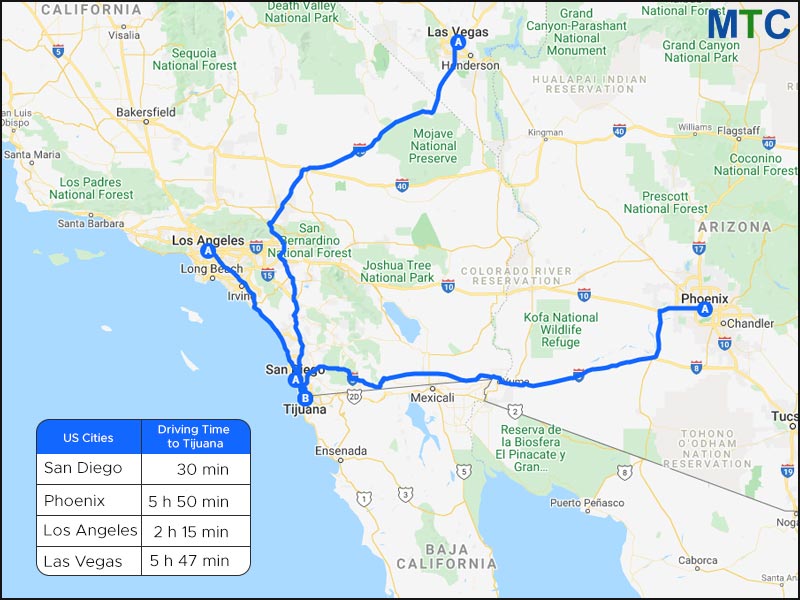 Road Travel - US Cities to Tijuana